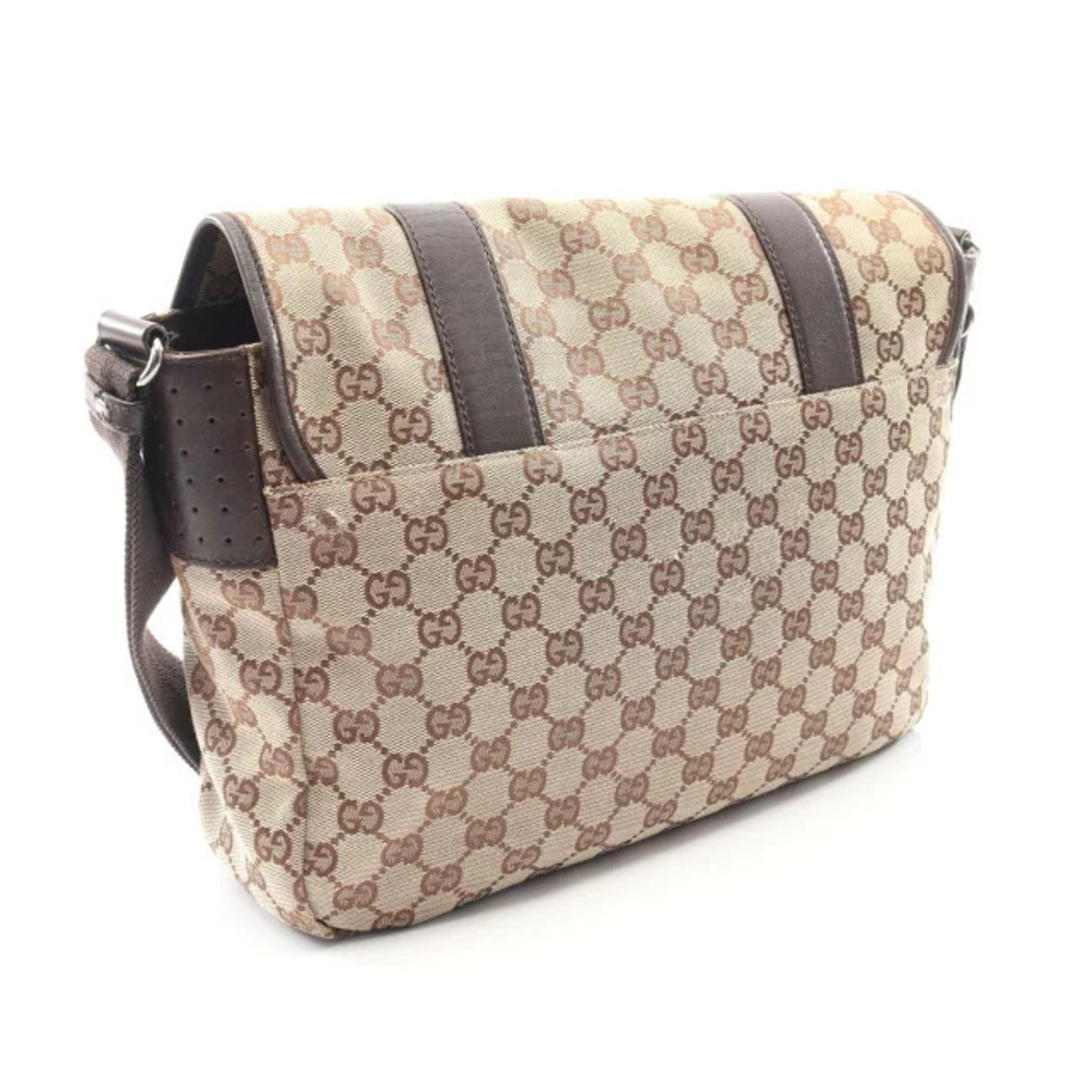 Gucci Leather Shoulder Beige Bag Brown Canvas GG Tan Brown